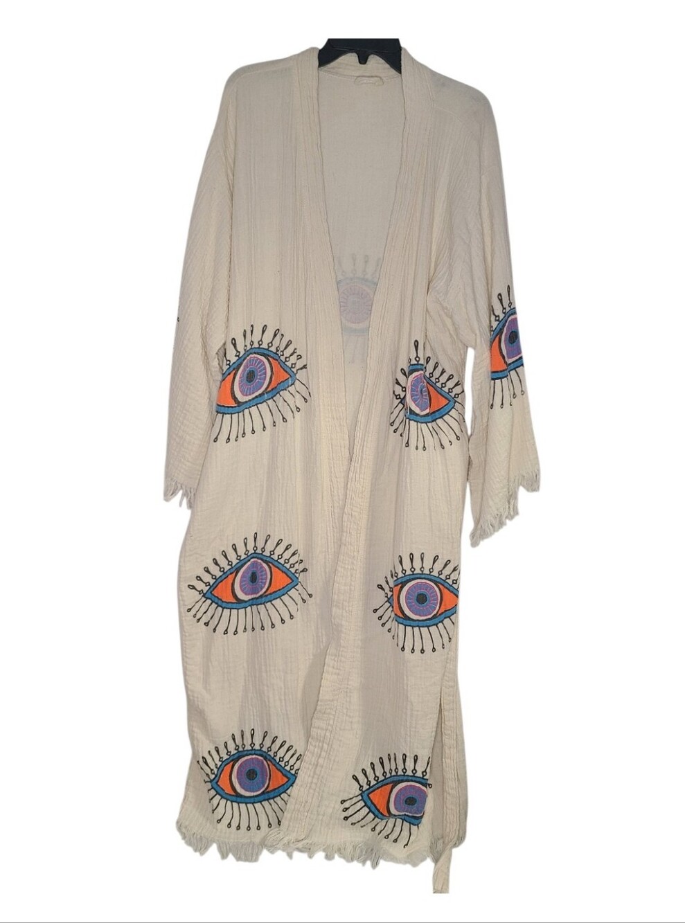 Boho Evil Eye Print Double Gauze Kimono Robe Boho Chic Festival OS